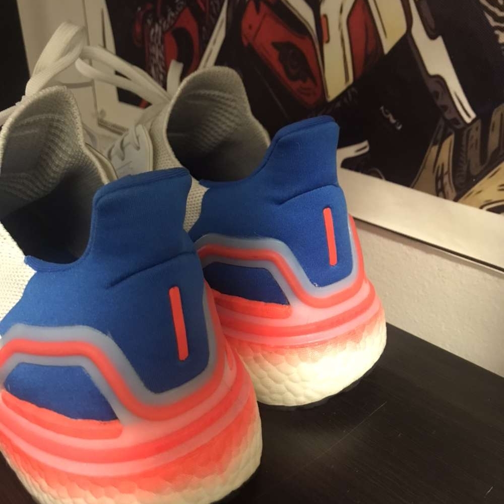 Adidas Ultraboost 20 White and Blue Sneakers with Red Accents - Picture 5 of 9